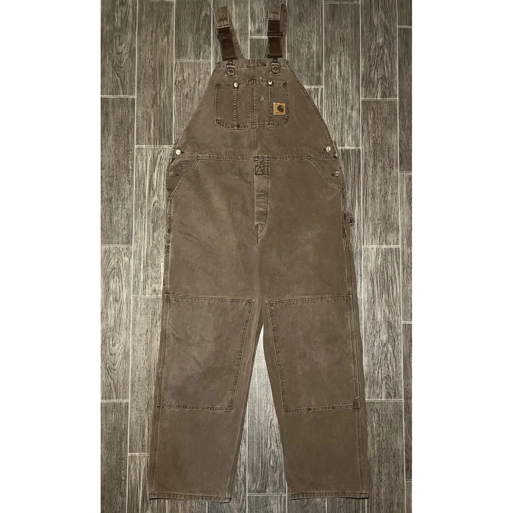 Carhartt Bib Overalls Mens 44x32 Chestnut Brown R06 CHT Double Knee